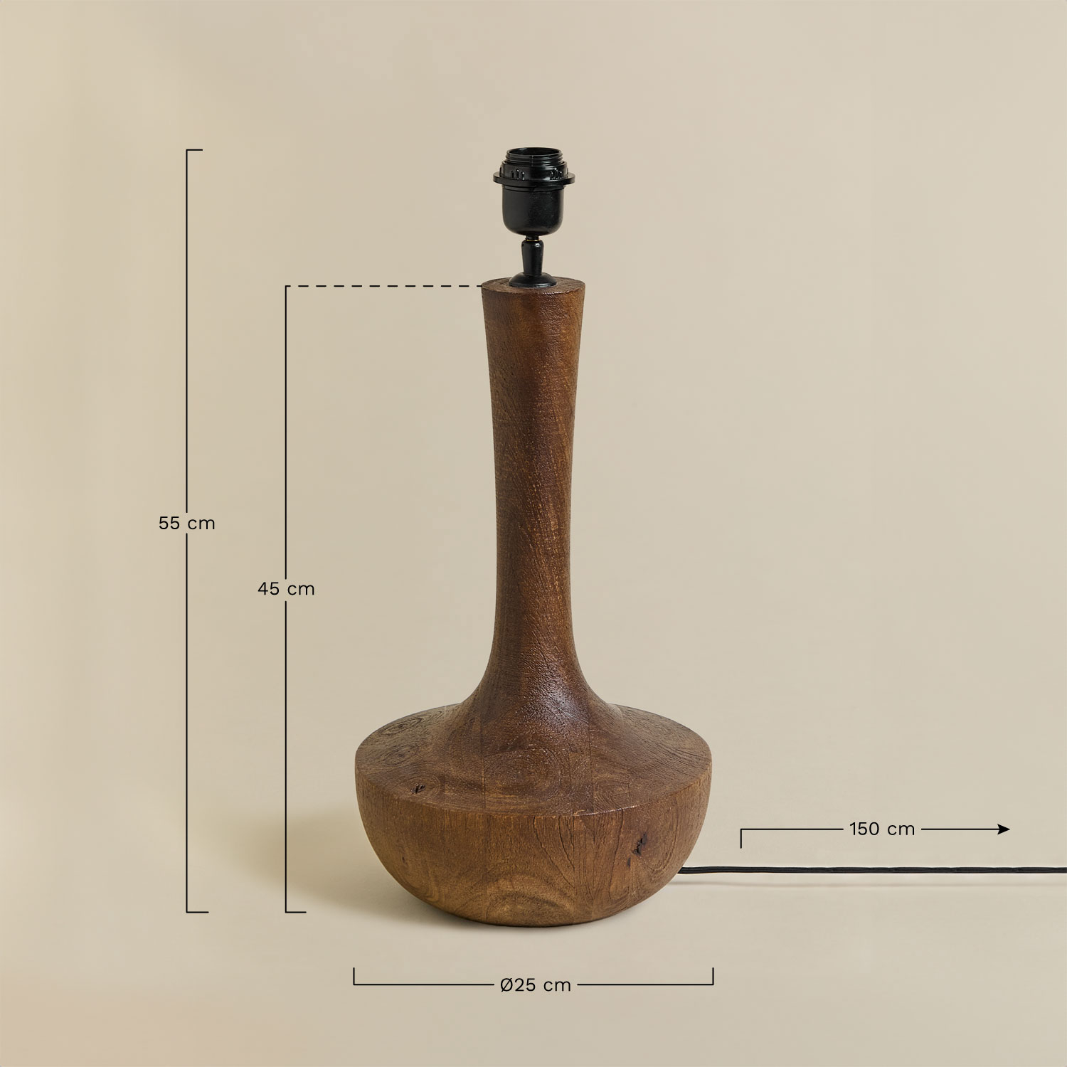 Podstawa lampy stołowej ↑45 cm z drewna mango Sintra, rozmiary