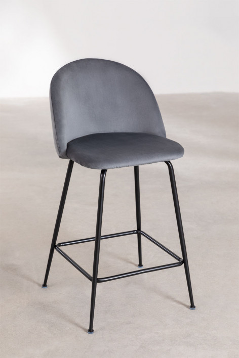 Zestaw 4 taboretów wysokich 65 cm z aksamitu szary i czarnymi nogami Kana Design - Gris
