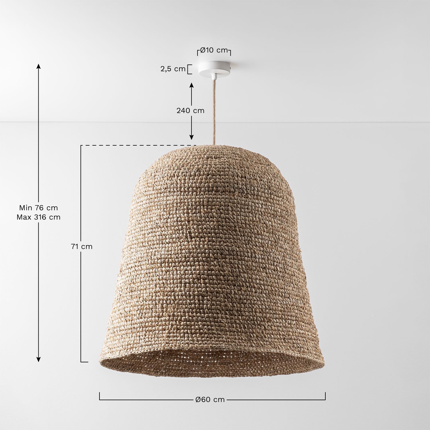 Lampa sufitowa Kayradens, rozmiary