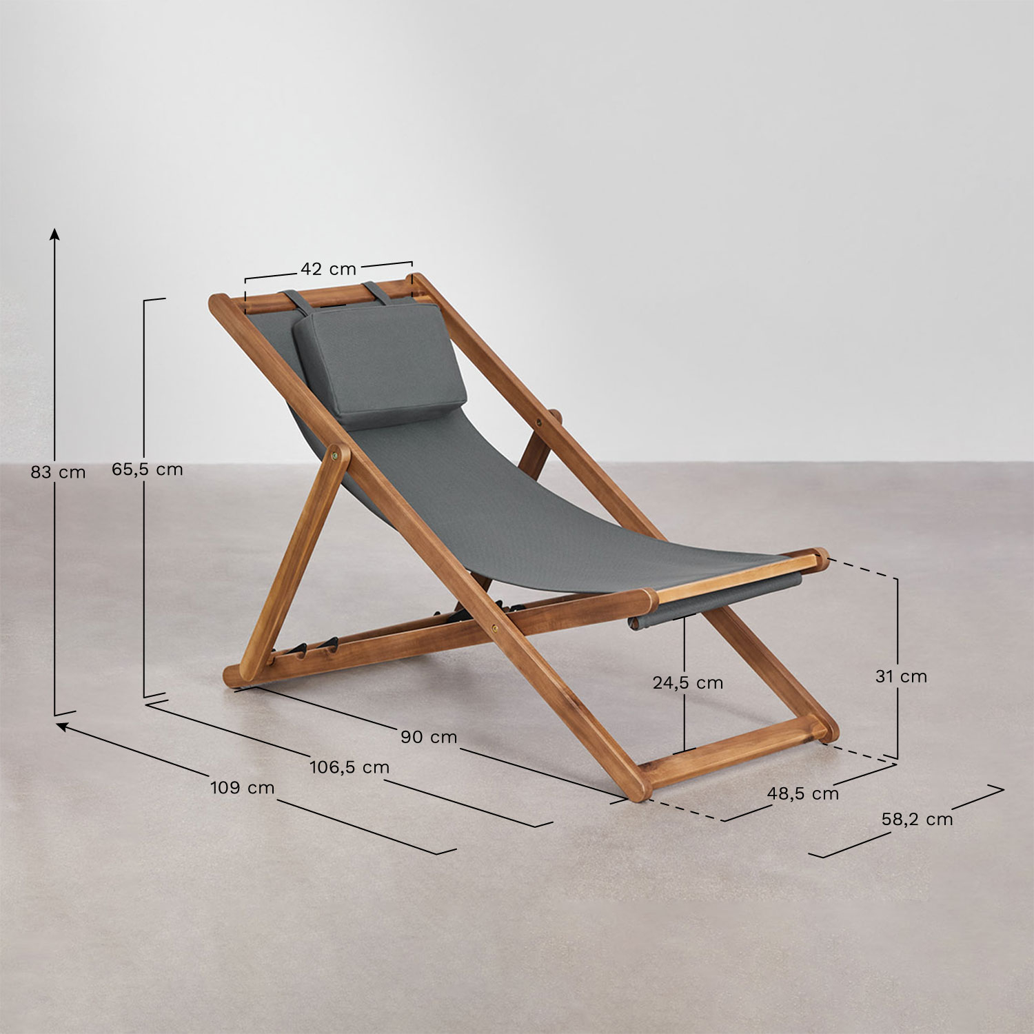 Zestaw 2 składanych leżaków z poduszką z drewna Kardis, rozmiary