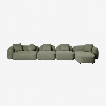 Modułowa Sofa Z Szezlongiem Prawym, 4-częściowa, Z Tkaniny Coco Chenille Tkaniny Szenil Salvia Zieleń - Sklum