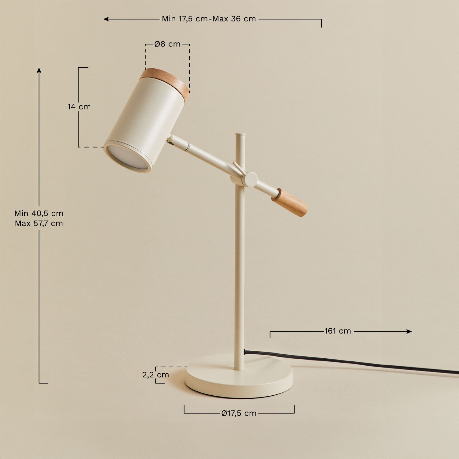 Lampa stołowa kierunkowa z żelaza Amaranto, rozmiary