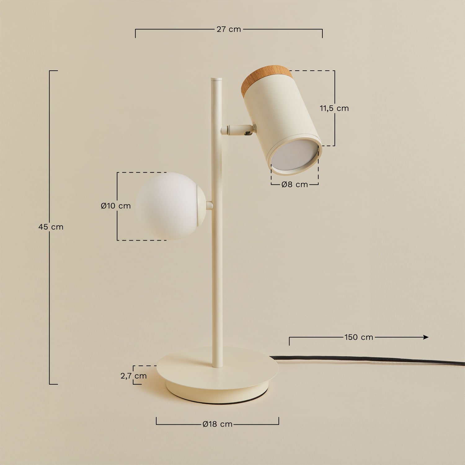 Lampa stołowa kierunkowa z 2 punktami świetlnymi z żelaza Amaranto, rozmiary