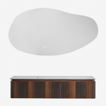 Zestaw Mebli Łazienkowych Z Drewna Lawenowego Ciemna Czerń & Without Sink & Owalna Osłona Led I Przeciwmgielna 140x75 Cm Jynox & Bez Kranu - Sklum