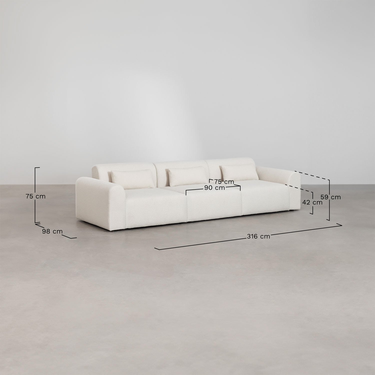 Sofa modułowy 3-częściowy z materiału borjan, rozmiary