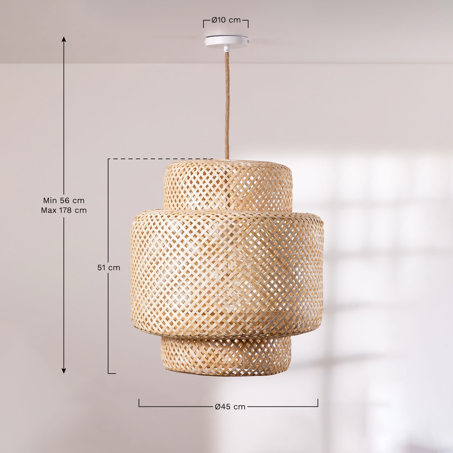 Bambusowa lampa sufitowa (ø45 cm) Lexie Natural, rozmiary