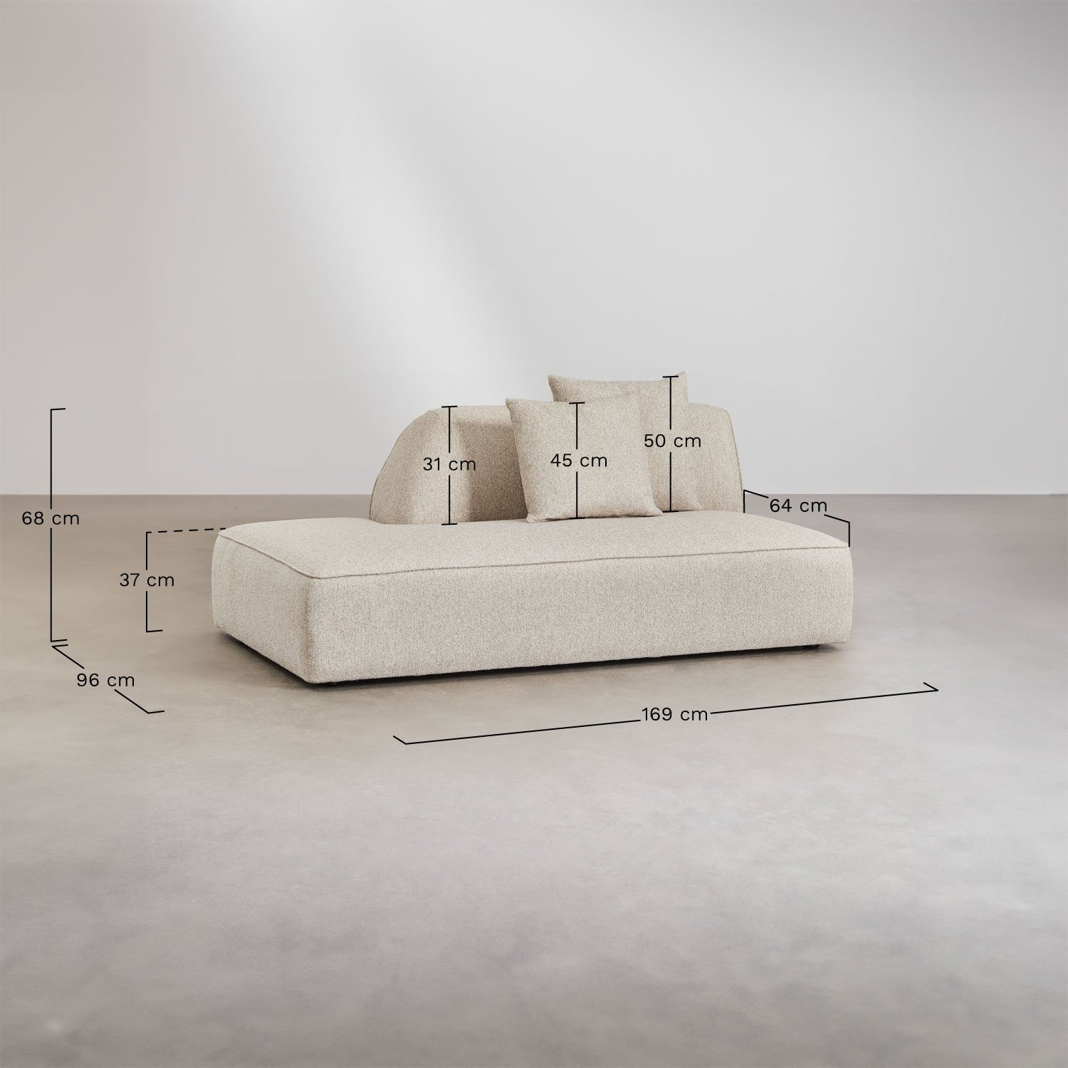 Lewa sofa modułowa tapicerowana Cardea, rozmiary