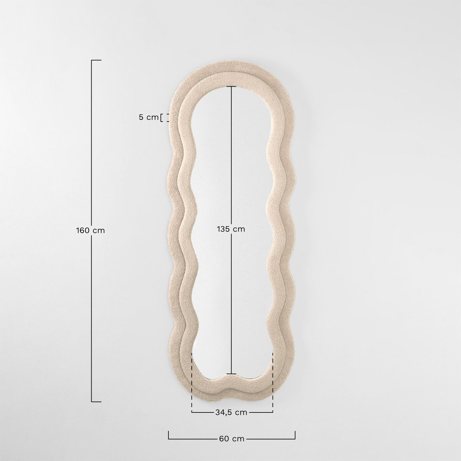 Lustro ścienne 60x160 cm tapicerowane Evelyn, rozmiary