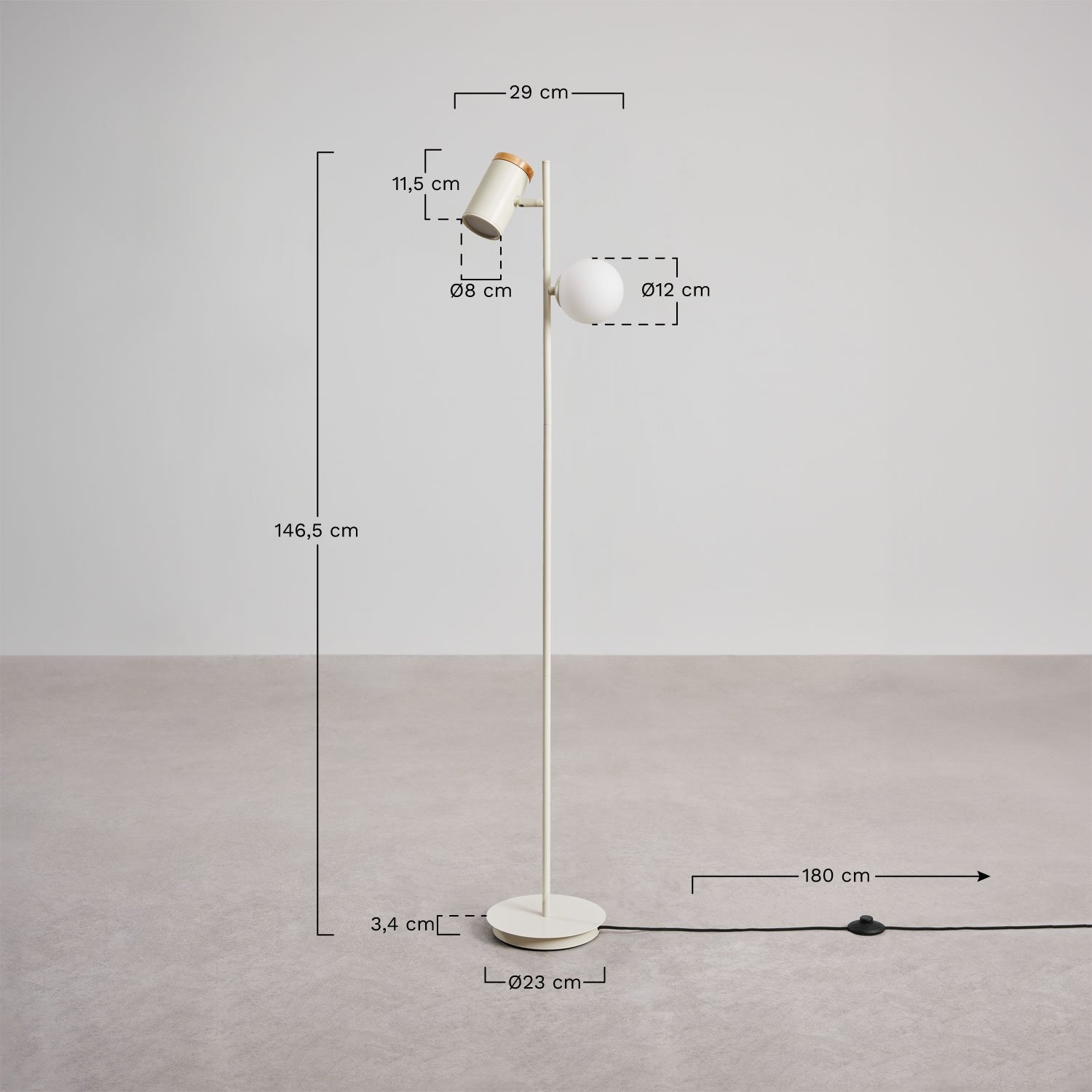 Lampa stojąca kierunkowa z 2 punktami świetlnymi z żelaza Amaranto, rozmiary