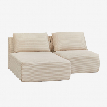 Dwuczęściowa Szezlongowa Sofa Modułowa Po Lewej Stronie, Wykonana Z Pakowanego Próżniowo Sztruksu Temple Sztruksu Beżowy Len - Sklum