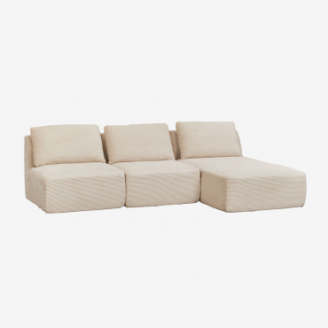 3-częściowa Prawa Sofa Modułowa Z Szezlongiem, Wykonana Z Pakowanego Próżniowo Sztruksu Temple Sztruksu Beżowy Len - Sklum
