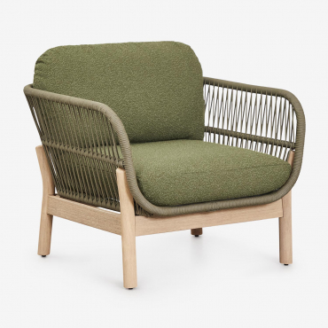 Fotel Karvia Z Aluminium I Drewna Akacjowego Jasny Akacjowy Brąz & Bouclé Salvia Zieleń - Sklum