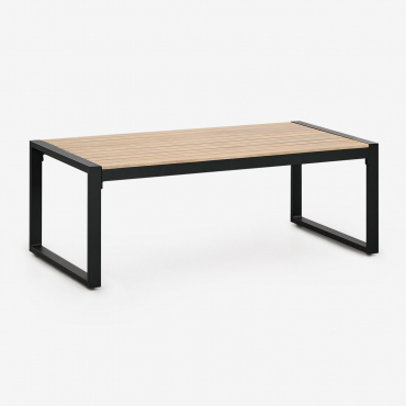 Prostokątny Stolik Kawowy Do Ogrodu 110x55 Cm Z Aluminium I Drewna Akacjowego Lipov Czarna - Sklum