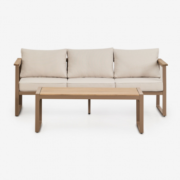 Zestaw Ogrodowy Z 3-osobową Sofą I Stolikiem Kawowym Z Aluminium I Drewna Akacjowego 110x55cm Lipov Mokka Brąz - Sklum