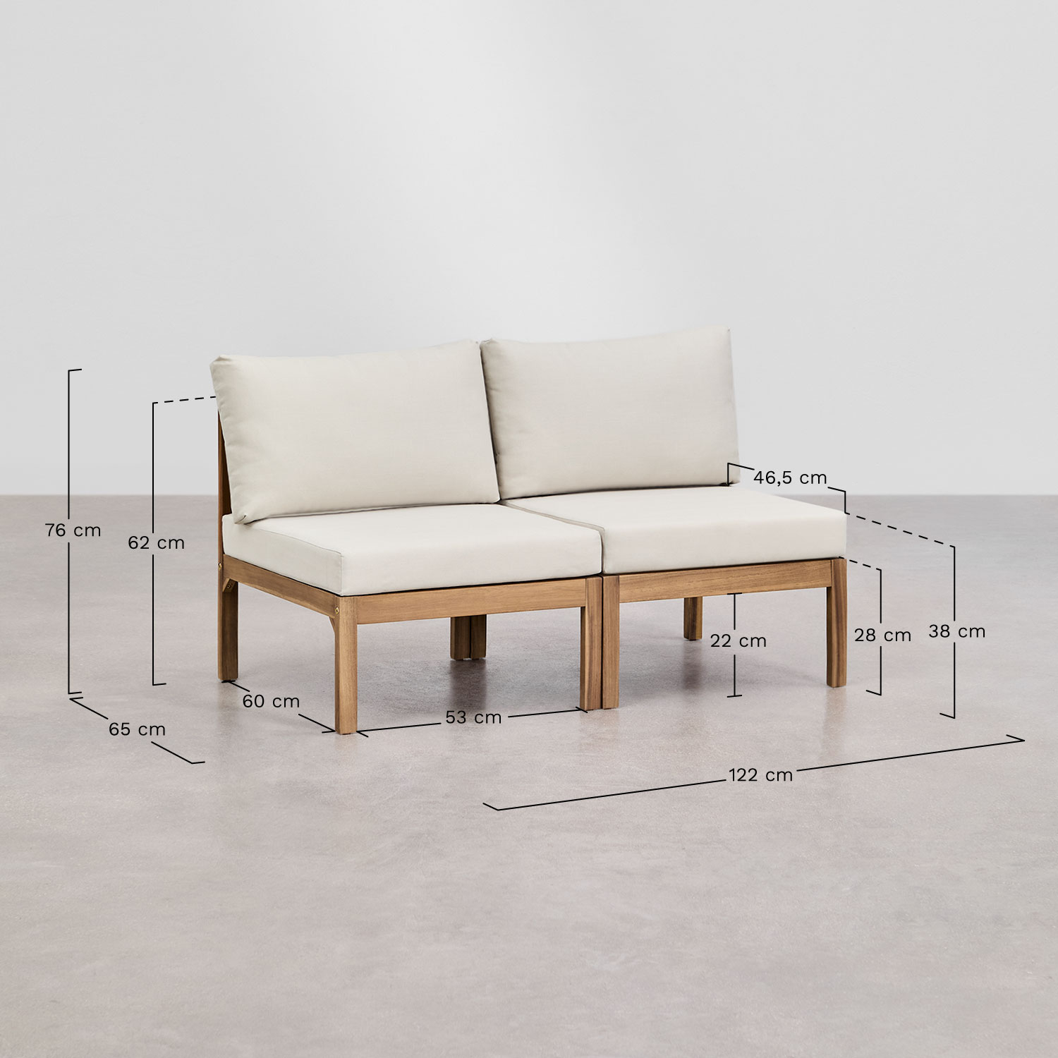 Branson 2-częściowa modułowa sofa ogrodowa z drewna akacjowego , rozmiary