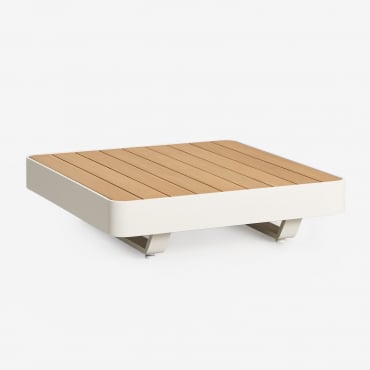 Kwadratowy Stolik Kawowy Do Ogrodu 90x90 Cm Z Aluminium Yarilo Drewno Naturalne - Sklum
