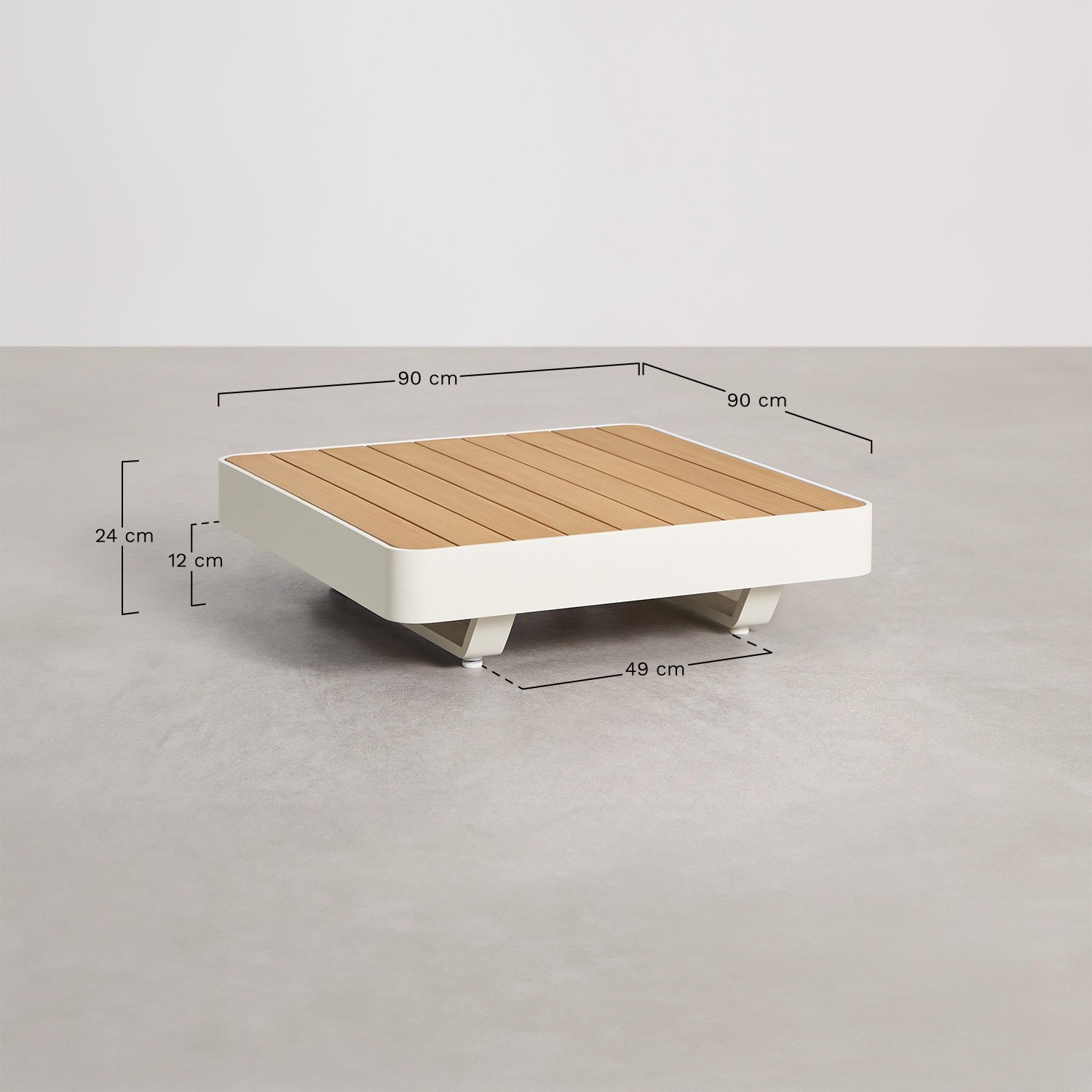 Kwadratowy stolik kawowy do ogrodu 90x90 cm z aluminium Yarilo, rozmiary