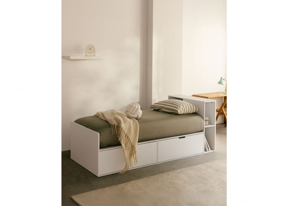 Łóżko do materaca 90x190cm z 2 szufladami i pojemnikiem białe Janete - Biała