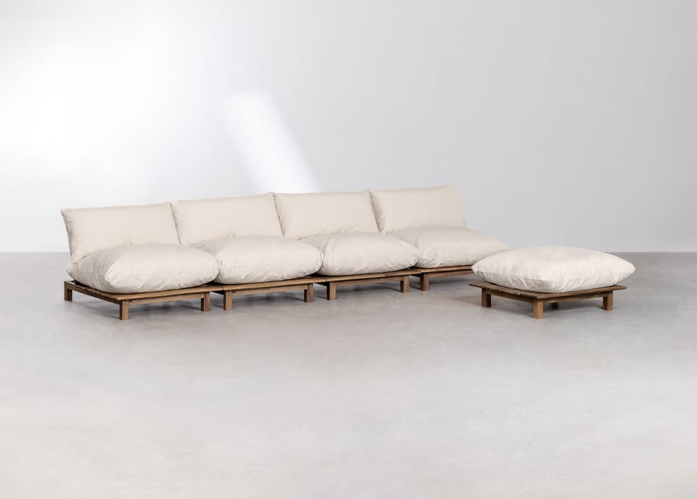 4-częściowa modułowa sofa rozkładana z pufem w kolorze drewna akacjowego Brina