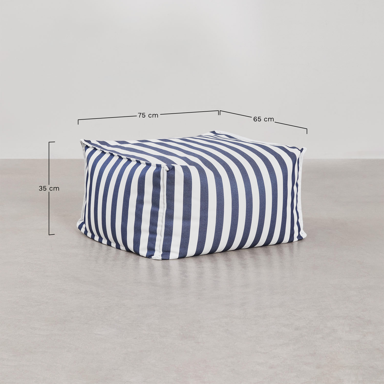 Prostokątny puf 75x65 cm z tkaniny Sandel, rozmiary