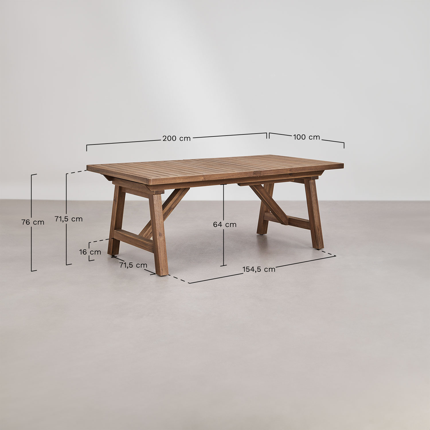 Zestaw rozkładanego stołu prostokątnego 200-260-320x100 cm i 8 krzeseł ogrodowych z podłokietnikami z drewna akacjowego Dubai   , rozmiary