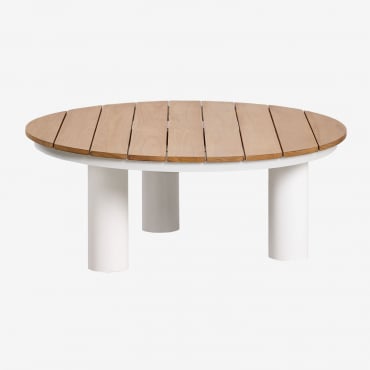 Okrągły Stolik Kawowy Do Ogrodu Ø80 Cm Z Drewna Tekowego I Aluminium Umeko Ø80 Cm - Sklum