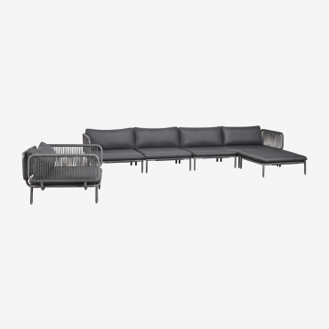 4-częściowa Modułowa Sofa Ogrodowa Z 2 Narożnikami, Pufą I Fotelem Roubly Grafitowa Szarość - Sklum