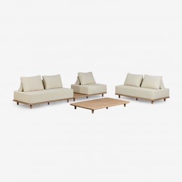 Zestaw Salonowy Z Modułową Sofą 2-częściową I Stolikiem Pomocniczym, Sofa I Stolik Kawowy 160x95 Cm W Akacji Portet Gardenia Biel - Sklum