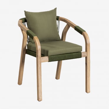 Krzesło Ogrodowe Z Podłokietnikami Z Drewna Akacjowego Dubai Rustykalny Brąz Akacjowy & Tkaniny Verde Army - Sklum