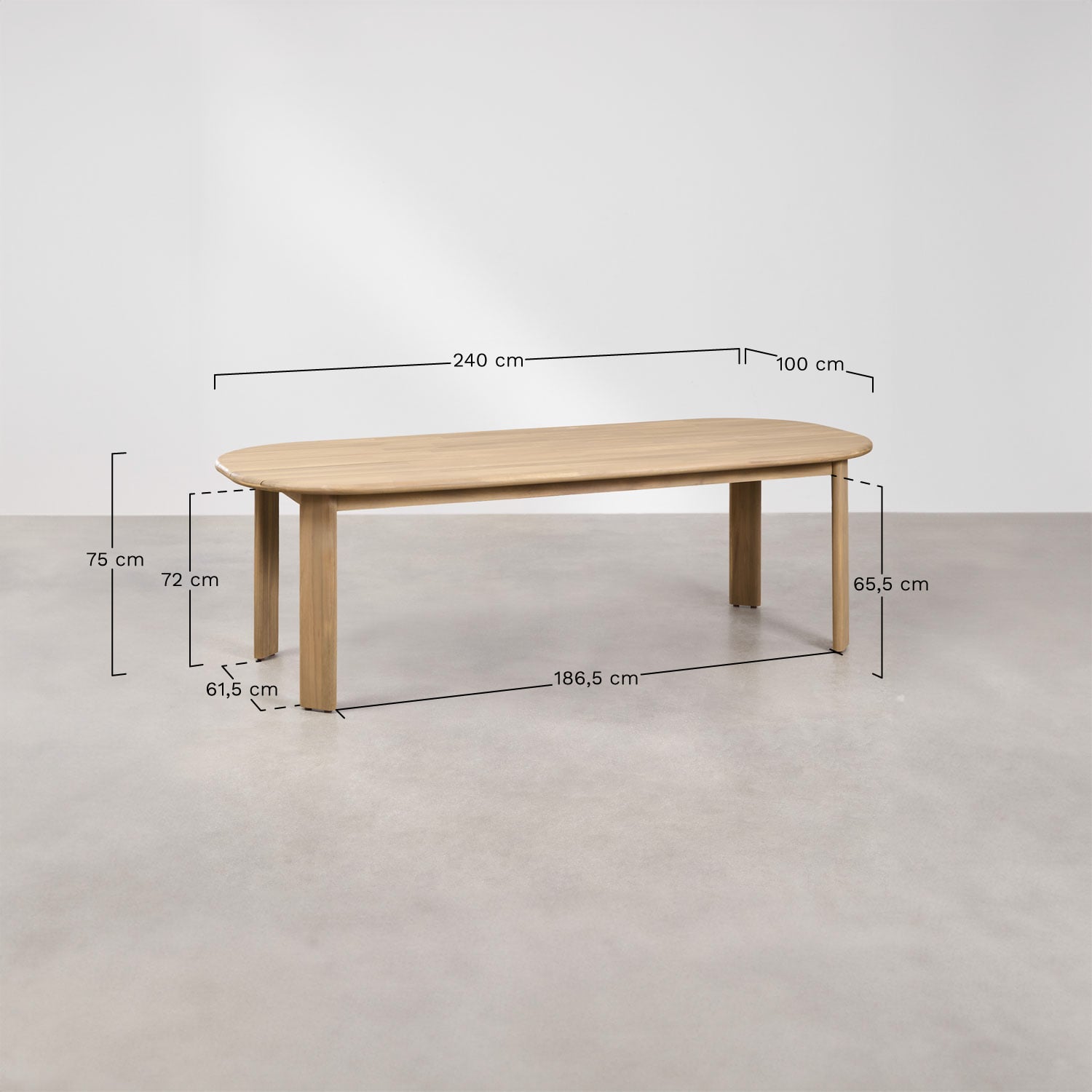 Zestaw stołu owalnego 240x100 cm i 8 krzeseł ogrodowych z drewna akacjowego Uleno, rozmiary