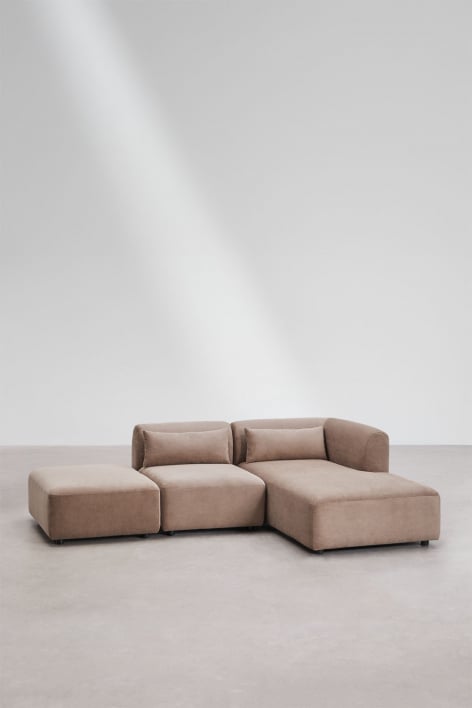 Dwuczęściowa prawa sofa modułowa z szezlongiem i pufą Fogler