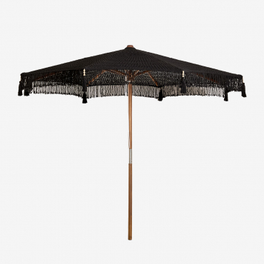 Parasol Z Drewna Tekowego I Bawełny Tongariki Ø300 Cm & Czarna Makrama - Sklum
