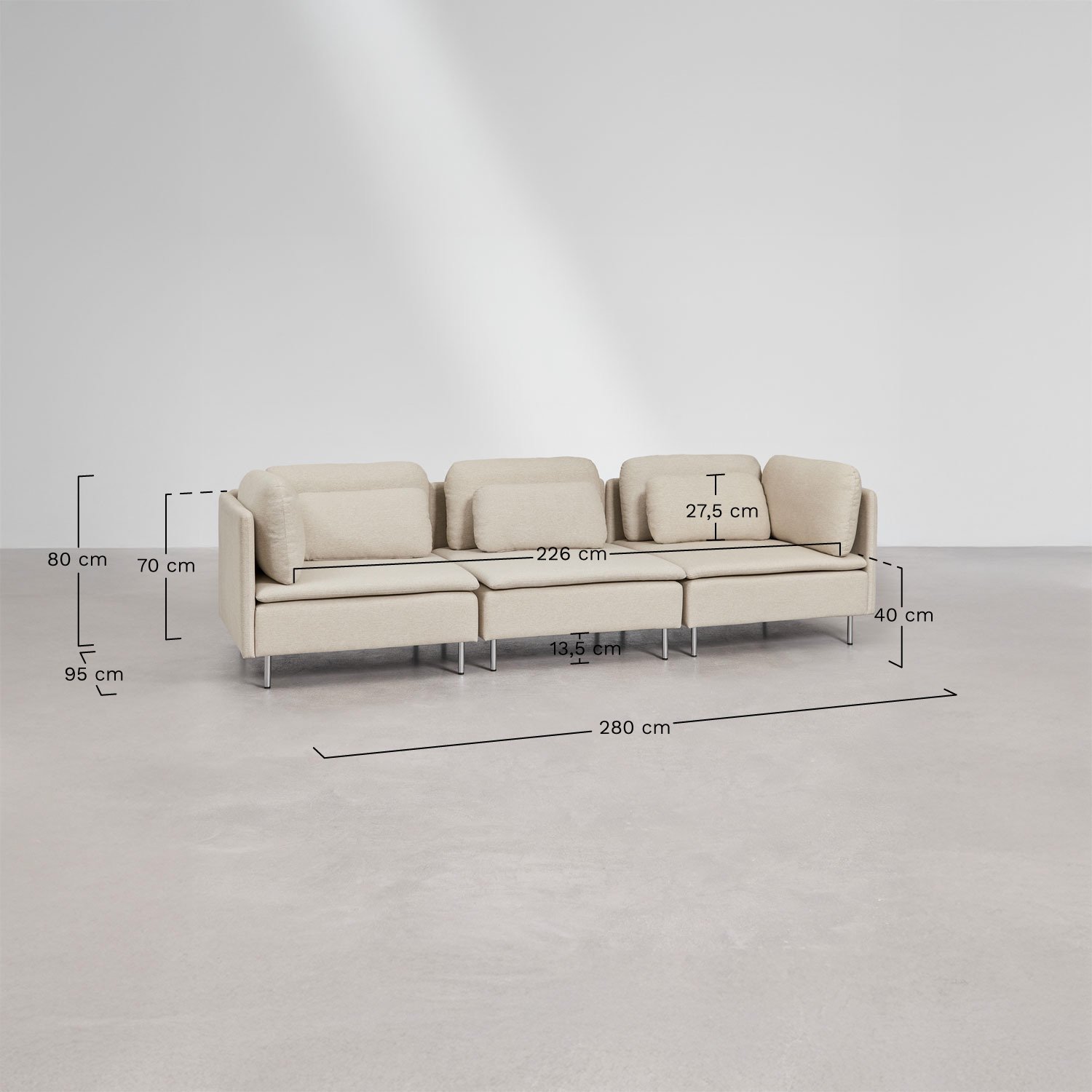 Sofa modułowa Oriol 3-częściowa, rozmiary