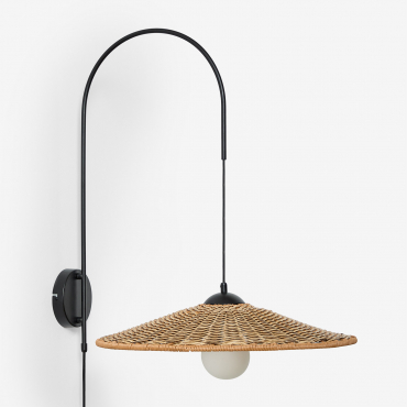 Lampa Ścienna Zewnętrzna Sopant Wykonana Z Żelaza I Syntetycznego Rattanu Czarna & ↑65 Cm - Sklum