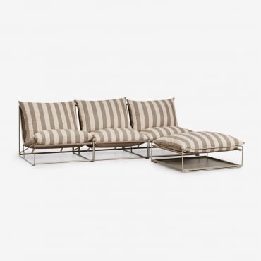 Modułowa Sofa Ogrodowa 3-częściowa Z Pufem Rozkładanym Amaro Kremowa Tapioca - Mokka Brąz - Sklum