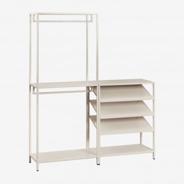 Janine 2-częściowa Otwarta Szafa Modułowa Z Niskim Stalowym Wieszakiem Na Ubrania I Buty Kremowa Tapioca - Sklum