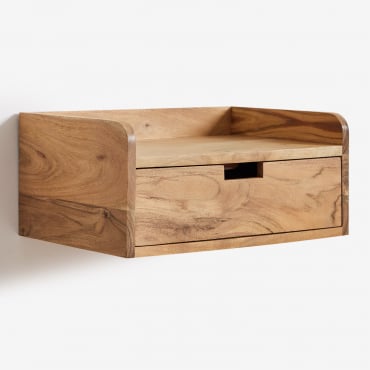 Wiszący Stolik Nocny 45x30 Cm Z Drewna Akacjowego Narbona Rustykalny Brąz Akacjowy - Sklum