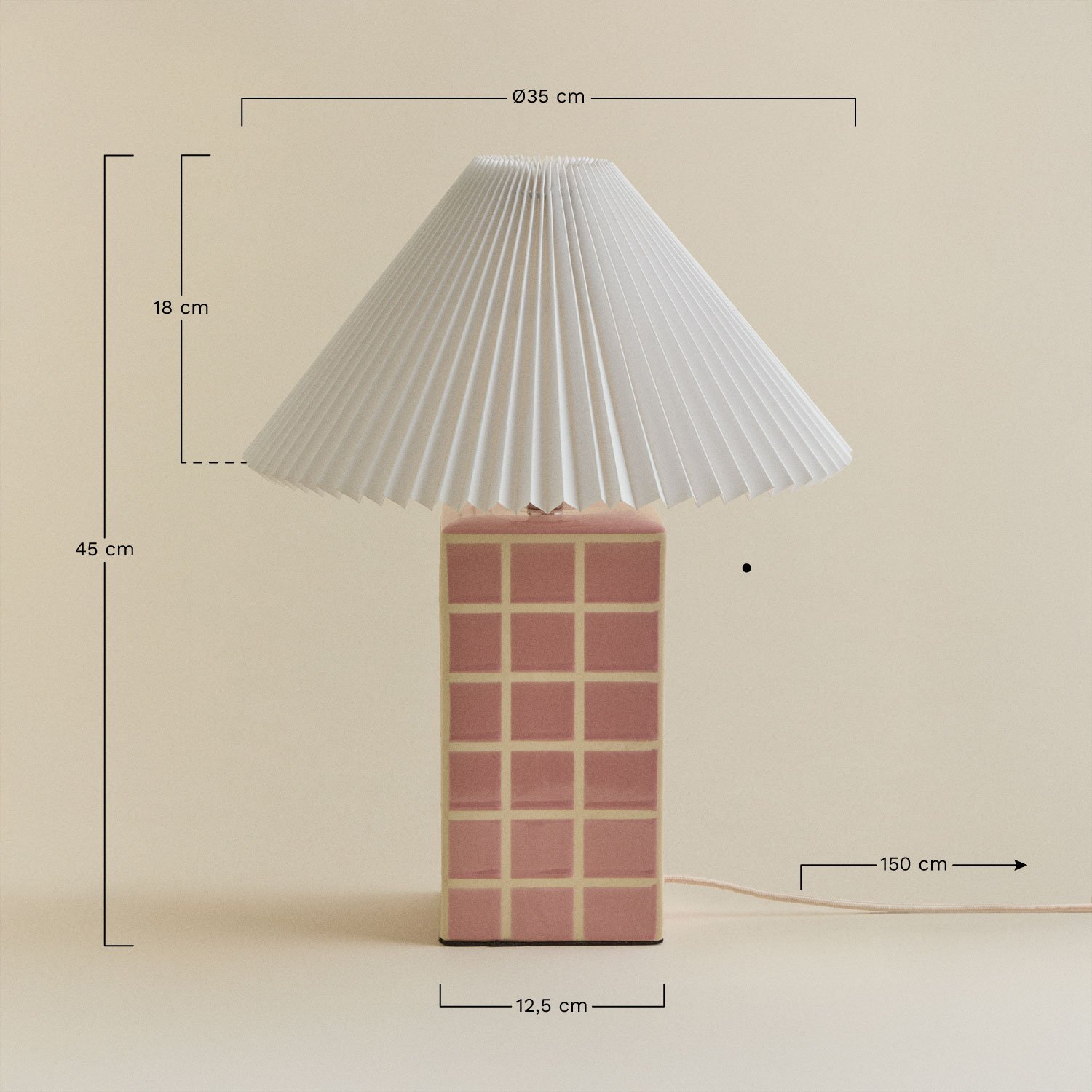 Lampa stołowa z kamionki i lnu Troms, rozmiary