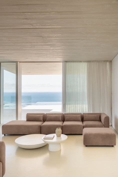 Narożna sofa modułowa Fogler 4-częściowa z leżanką po lewej stronie i pufem