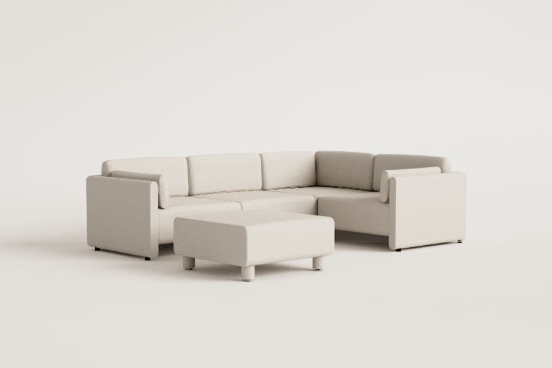 4-częściowa sofa modułowa narożna prawa i pufa z tkaniny bouclé Artemisa