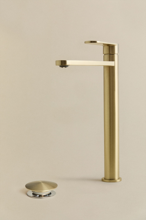 Zestaw mosiężnej baterii umywalkowej Alameda oraz zawór spustowy Click-Clack ze stali nierdzewnej i mosiądzu Orveta.