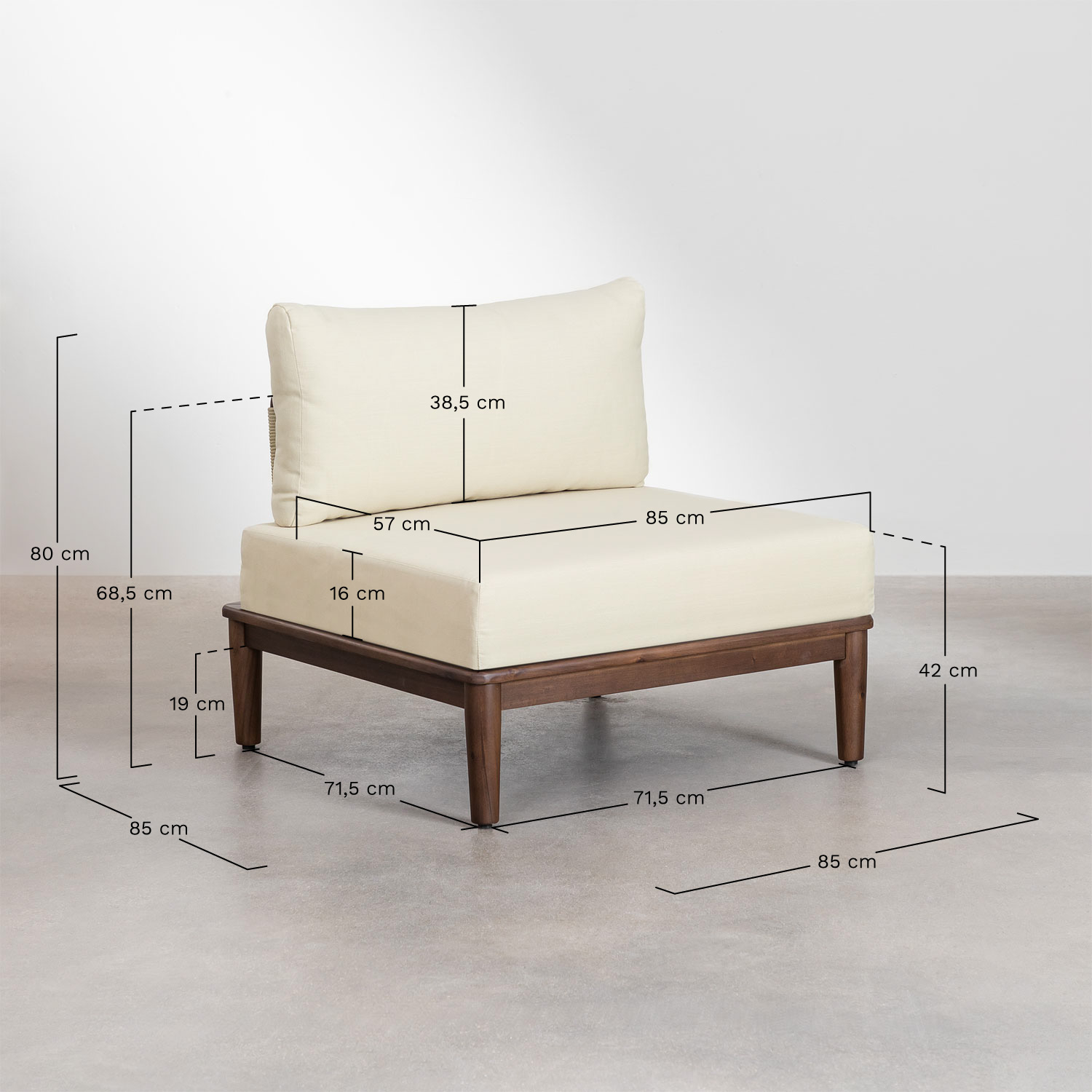 Fotel z drewna akacjowego Giulia, rozmiary