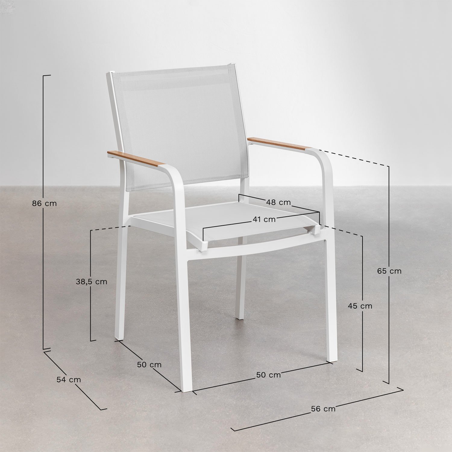 Zestaw 6 składanych aluminiowych krzeseł ogrodowych Archer, rozmiary