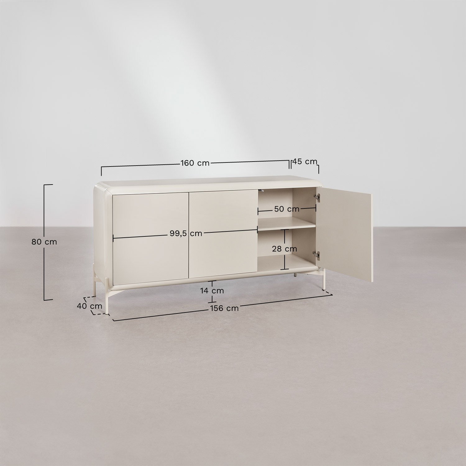 Komoda 160x45 cm z płyty MDF Alazne, rozmiary