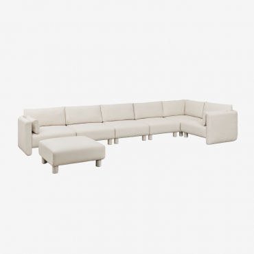 6-częściowa Sofa Modułowa Narożna Prawa I Pufa Z Tkaniny Bouclé Artemisa Tkanina Bouclé W Kolorze Kremowo-beżowym - Sklum