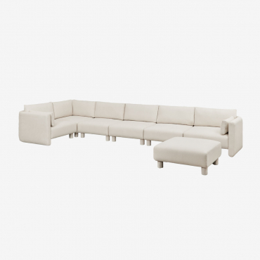 6-częściowa Modułowa Sofa Narożna Po Lewej Stronie I Pufa W Tkaninie Bouclé Artemisa Tkanina Bouclé W Kolorze Kremowo-beżowym - Sklum