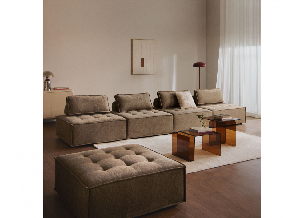 4-częściowa modułowa sofa i pufa w tkaninie Vermont - Tkaniny Piaskowy brąz