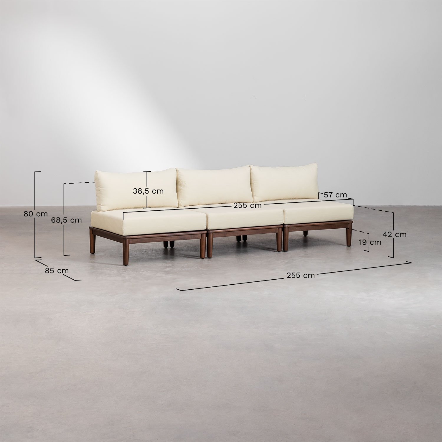 Modułowa sofa 3-częściowa z akacji Giulia, rozmiary