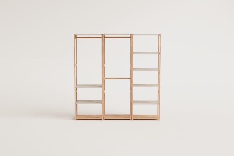 Deneb Bamboo 3-częściowa otwarta szafa modułowa z półkami i wieszakiem na ubrania