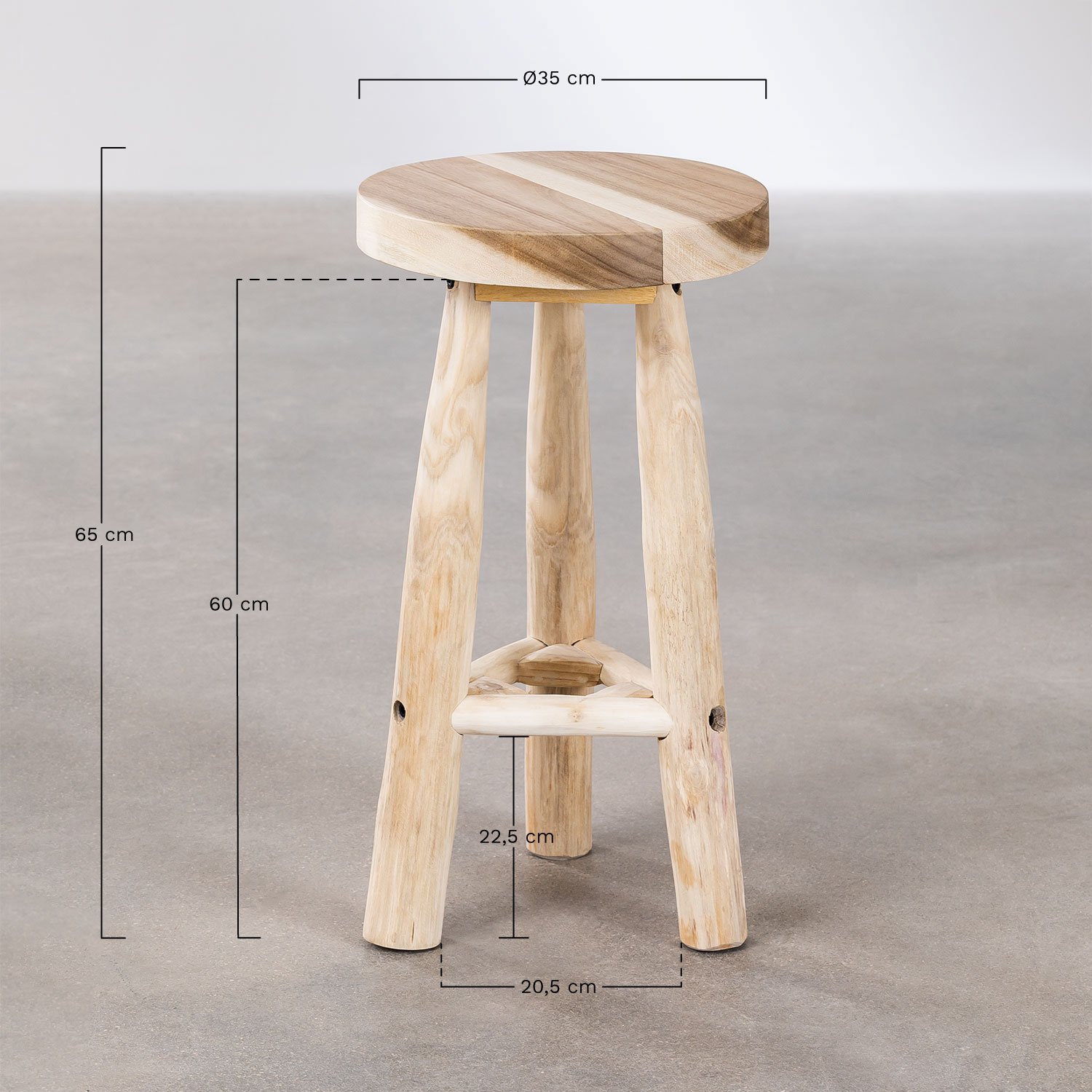 Wysoki drewniany taboret (65 cm) Narel, rozmiary